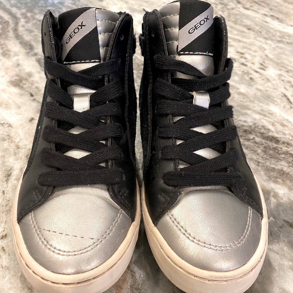 Geox Black and Silver Suede Hightop Sneakers